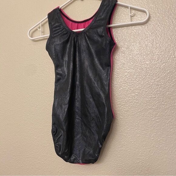KB gymnastics acro tumbling spandex pink foil leotard child 9/10 - Picture 4 of 8